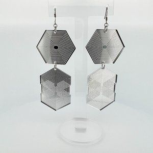 Silver Duet Acrylic Geometric long hanging earrings